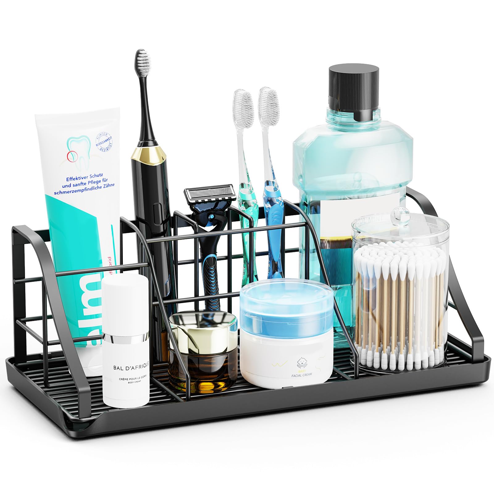 CHONLY 7-Slot Stainless Steel Toothbrush Holder with Drain Tray – Black