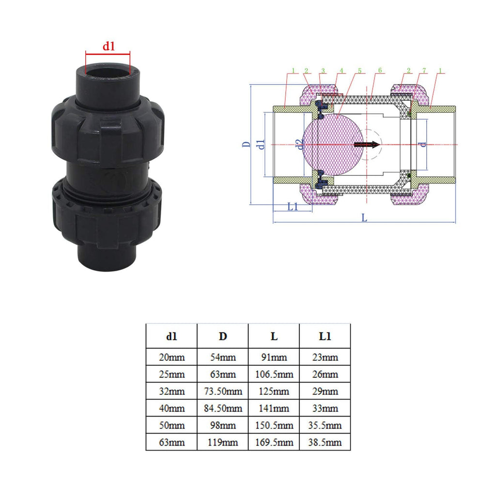 Jolof Store PVC Swimming Pool Ball Check Valve - Non-Return 50mm