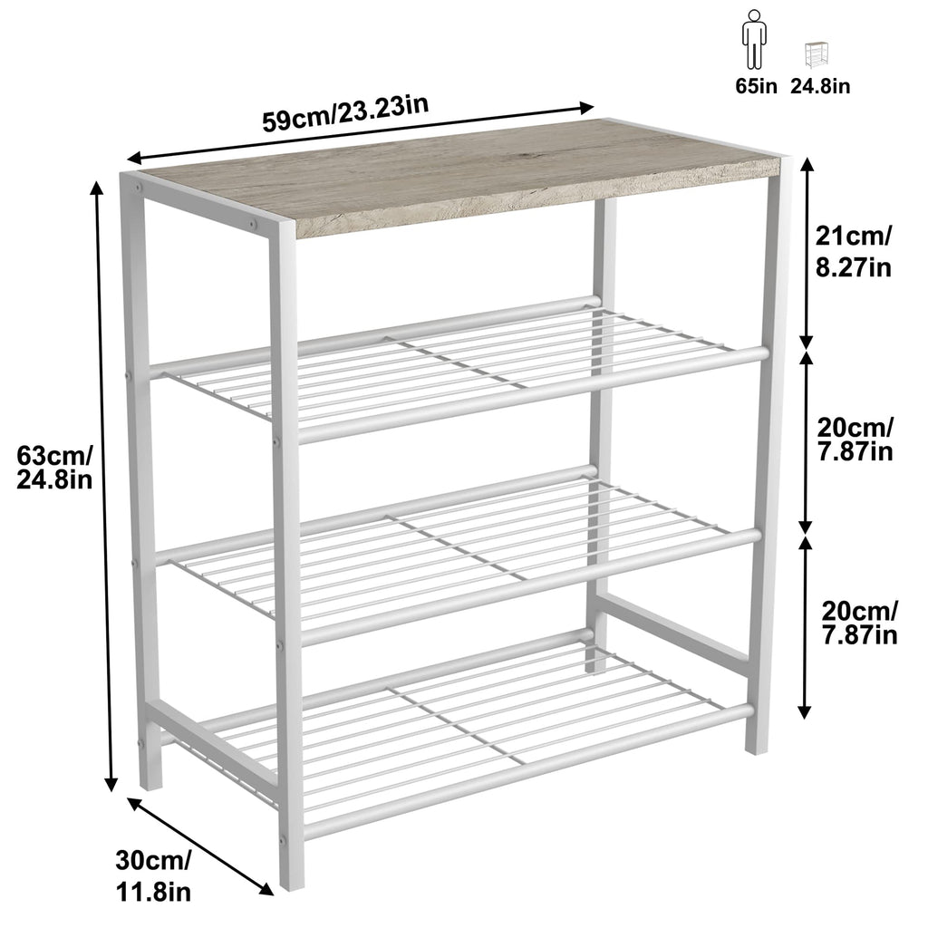 HOME BI 4-Tier Industrial Shoe Rack | Metal Storage Shelf with MDF Top, White