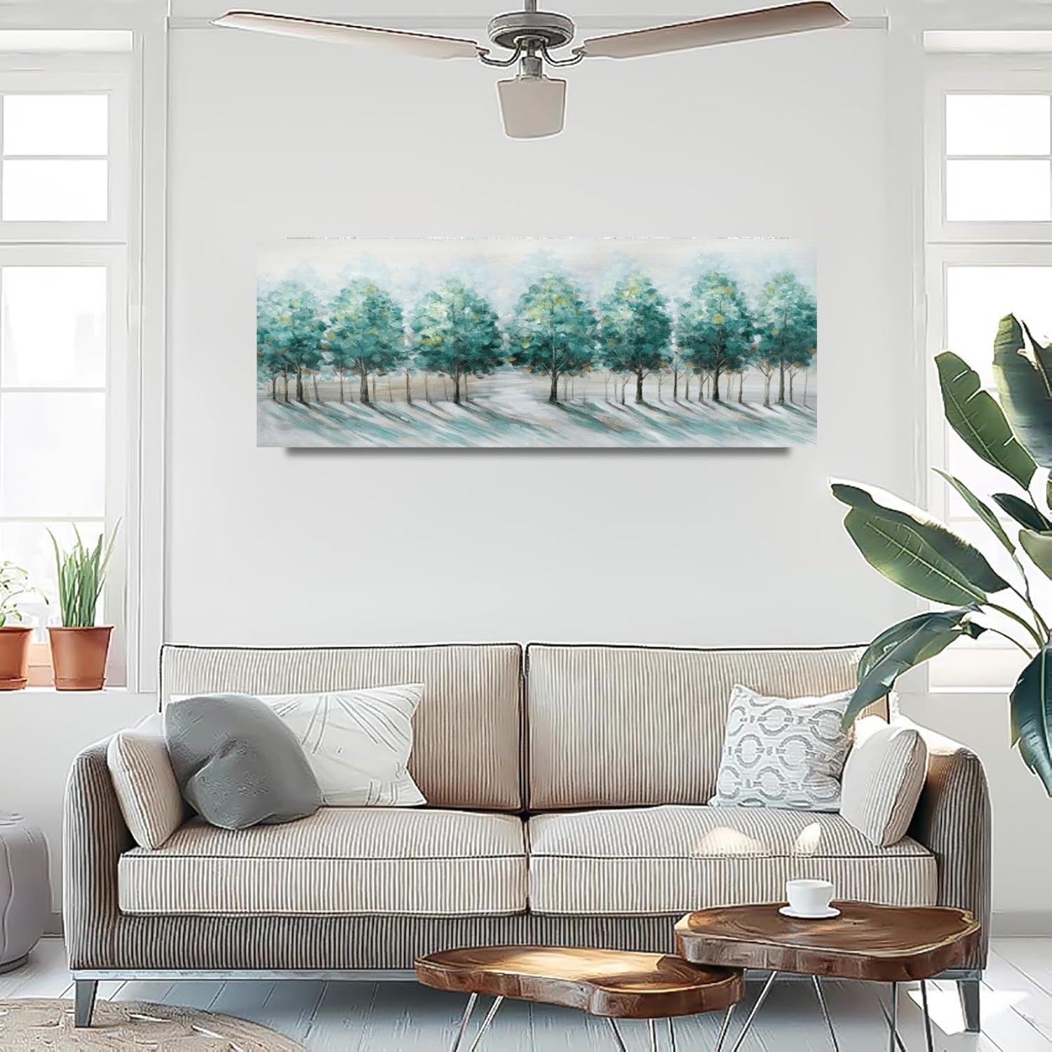 FajerminArt Green Trees Landscape Canvas Wall Art | Large 120x50cm