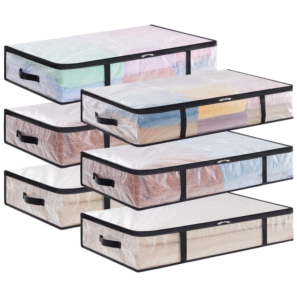 Lifewit 6-Pack Under Bed Storage Bags – 60L Clear Plastic Clothes Organizer