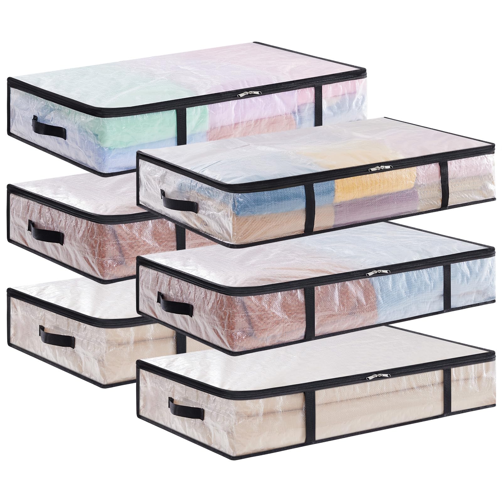 Lifewit 6-Pack Under Bed Storage Bags – 60L Clear Plastic Clothes Organizer