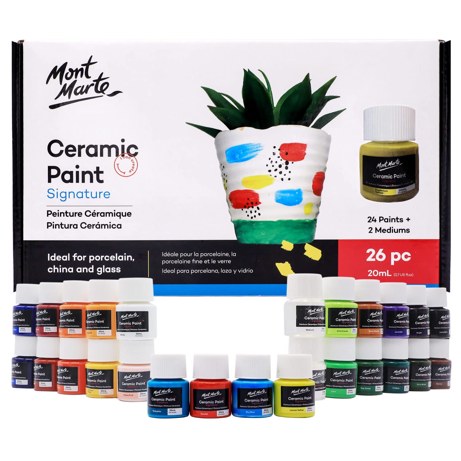 Mont Marte Ceramic Paint Set – 26pc Opaque Porcelain & Glass Paints