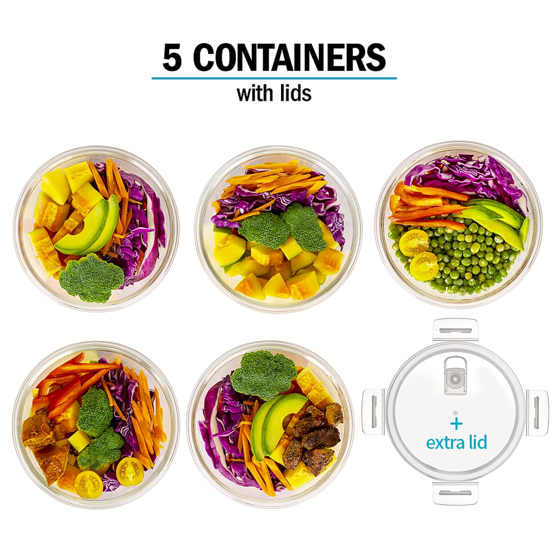 Igluu Glass Meal Prep Containers | 5 Pack 950ml Airtight Food Storage