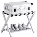 SMIBUY Foldable Bamboo Luggage Rack with Storage Shelf - White Suitcase Stand