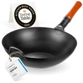 Yosukata 34 cm Carbon Steel Wok Pan – Pre-Seasoned Flat Bottom Pow Wok