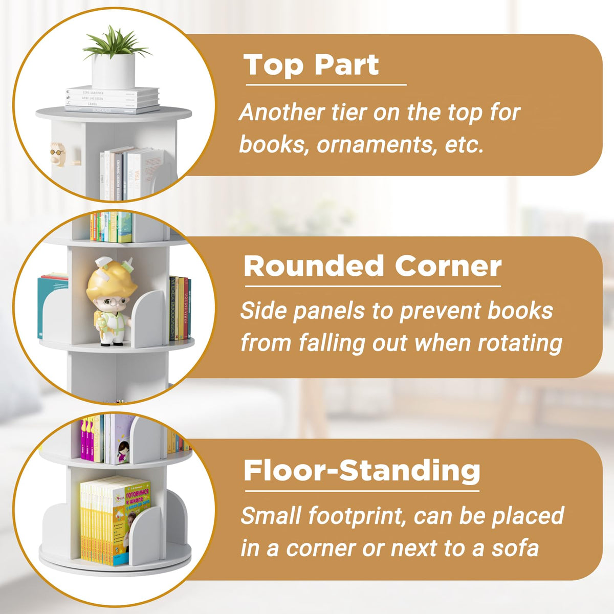 ybaymy Rotating Bookcase, 5 Levels, Standing Shelf, Office Shelf, Decorative Shelf, 360° Freely Rotatable Bookcase - image 4