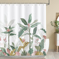 Bonhause Tropical Leaves Shower Curtain | Pink & Green Waterproof Polyester