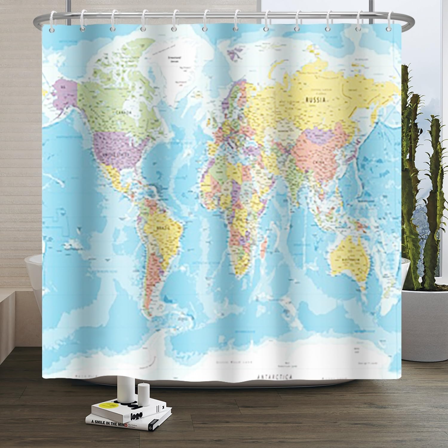 Xiaoterna World Map Shower Curtain | Waterproof Polyester Bathroom Decor
