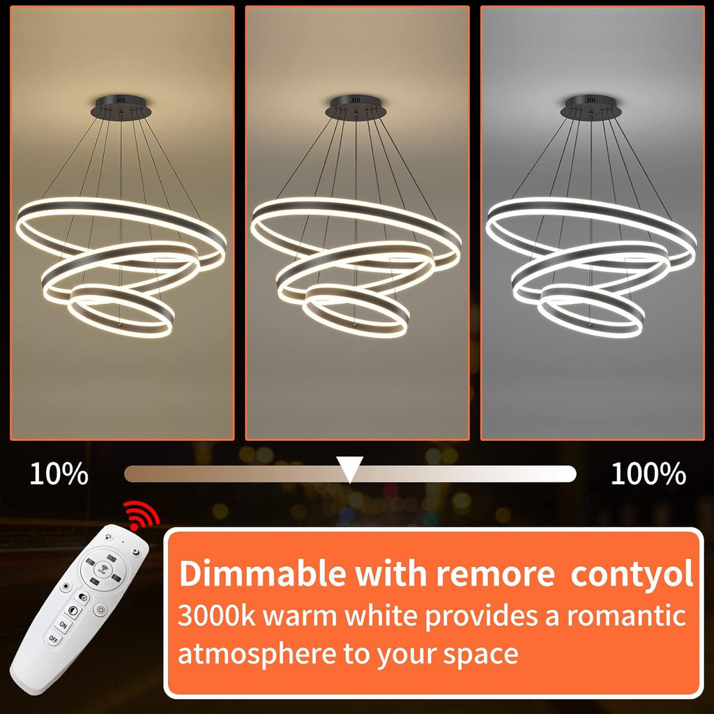 Mikeru 3-Ring LED Pendant Light – Dimmable Modern Chandelier, 20+40+60cm