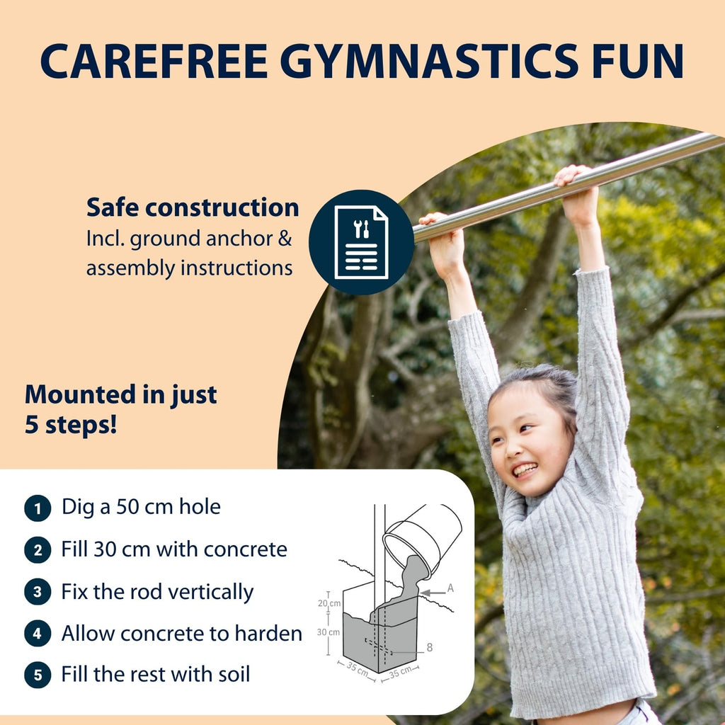 HUDORA Fabian Gymnastics Bar – Height-Adjustable Outdoor Steel Bar
