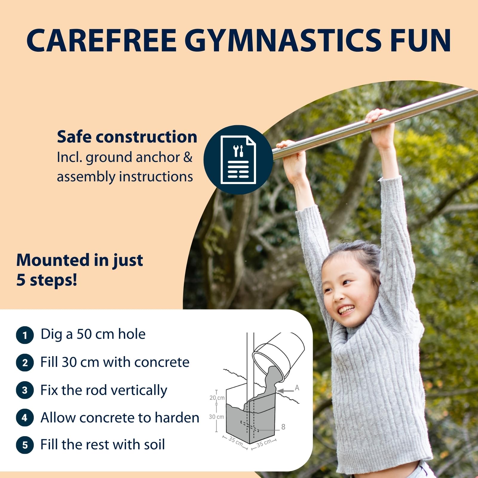 HUDORA Fabian Gymnastics Bar – Height-Adjustable Outdoor Steel Bar