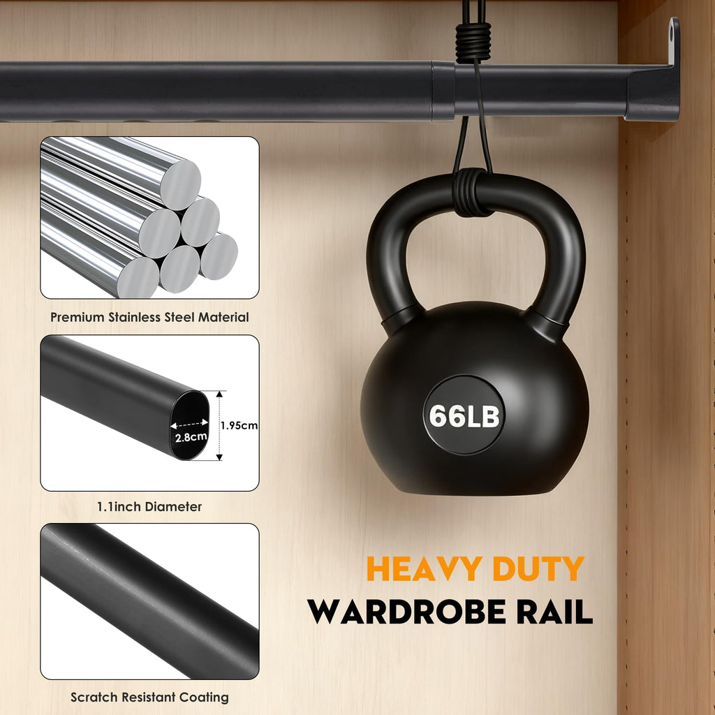 Poskena Clothes Rail Heavy Duty for Wardrobe Black,25mm rail,43-101cm - image 2