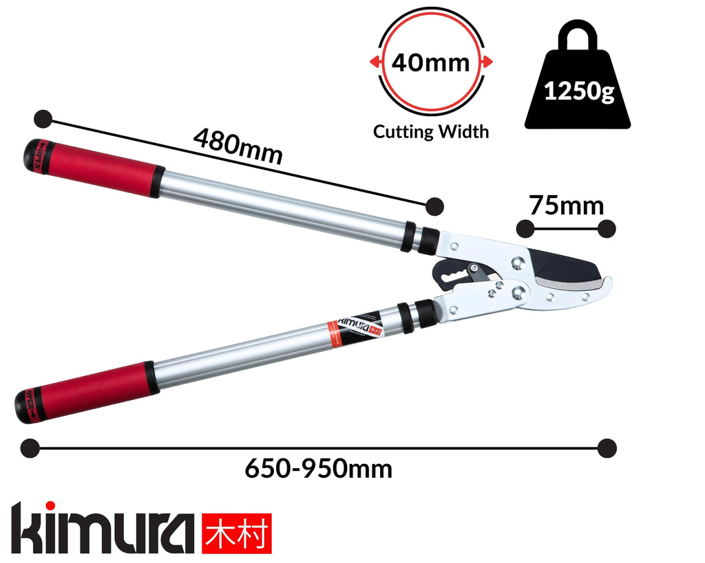 Kimura Pro Heavy Duty Ratchet Garden Loppers | Telescopic Anvil Pruners