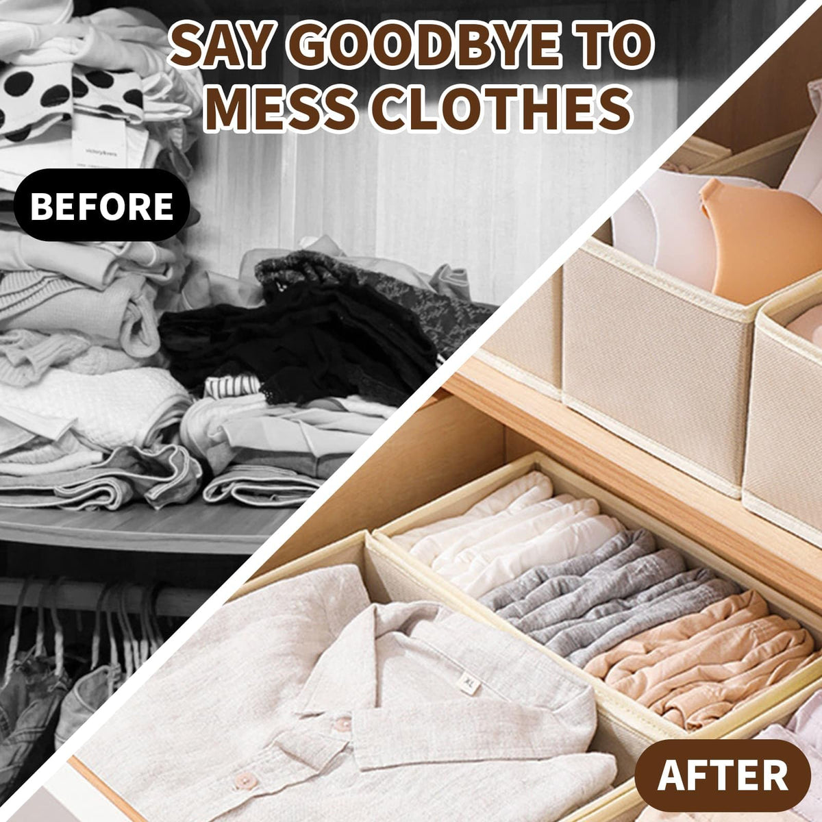 Clothes Drawer Folding Wardrobe Organisers 12-Piece Drawer DividersKhaki