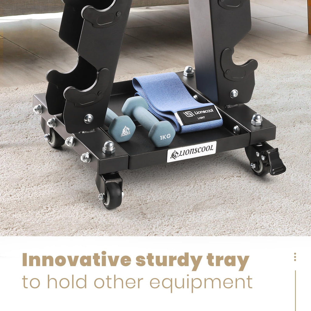 LIONSCOOL A-Frame Dumbbell Rack - Steel Weight Stand with Wheels