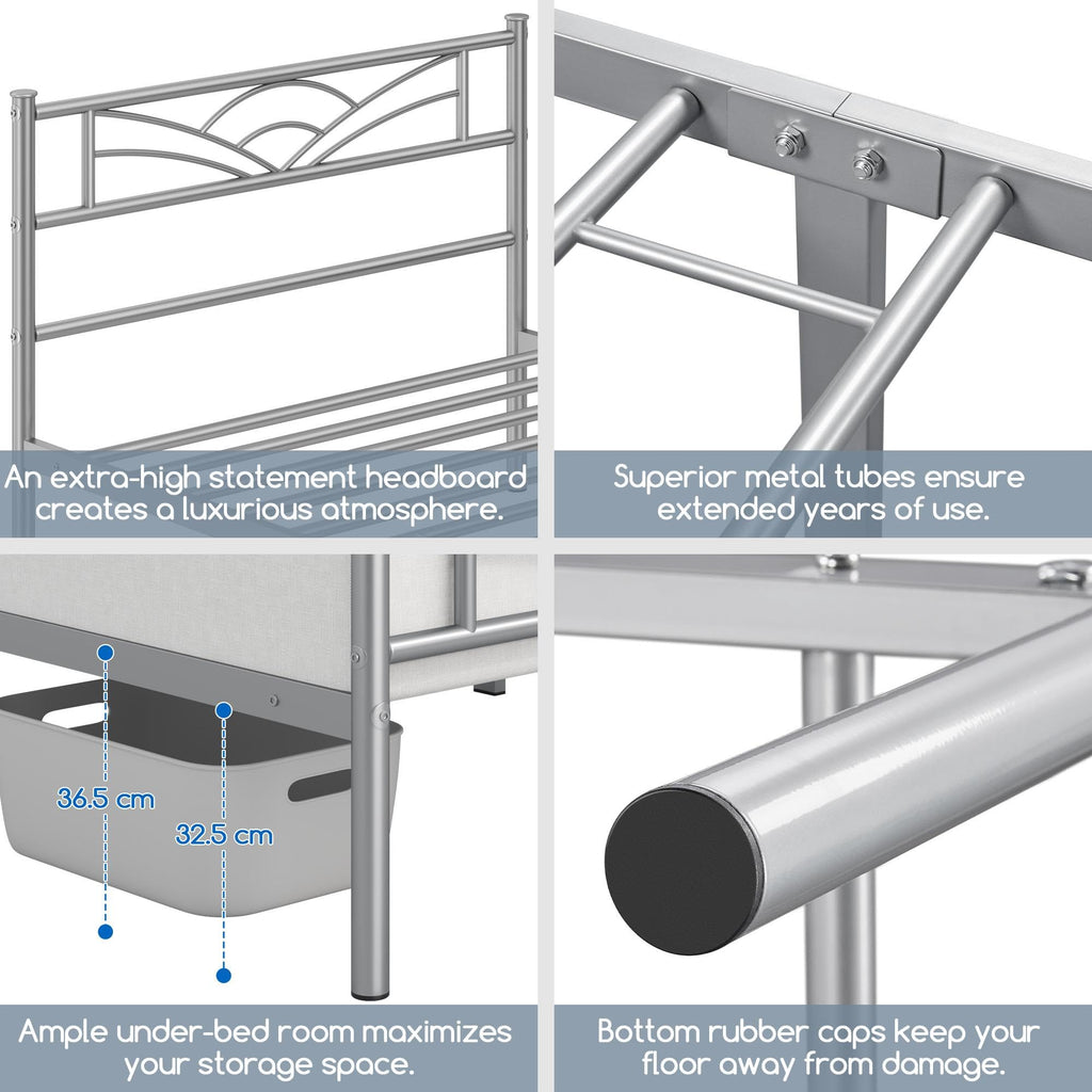 Yaheetech 3ft Single Metal Bed Frame with Cloud-inspired Design, Silver