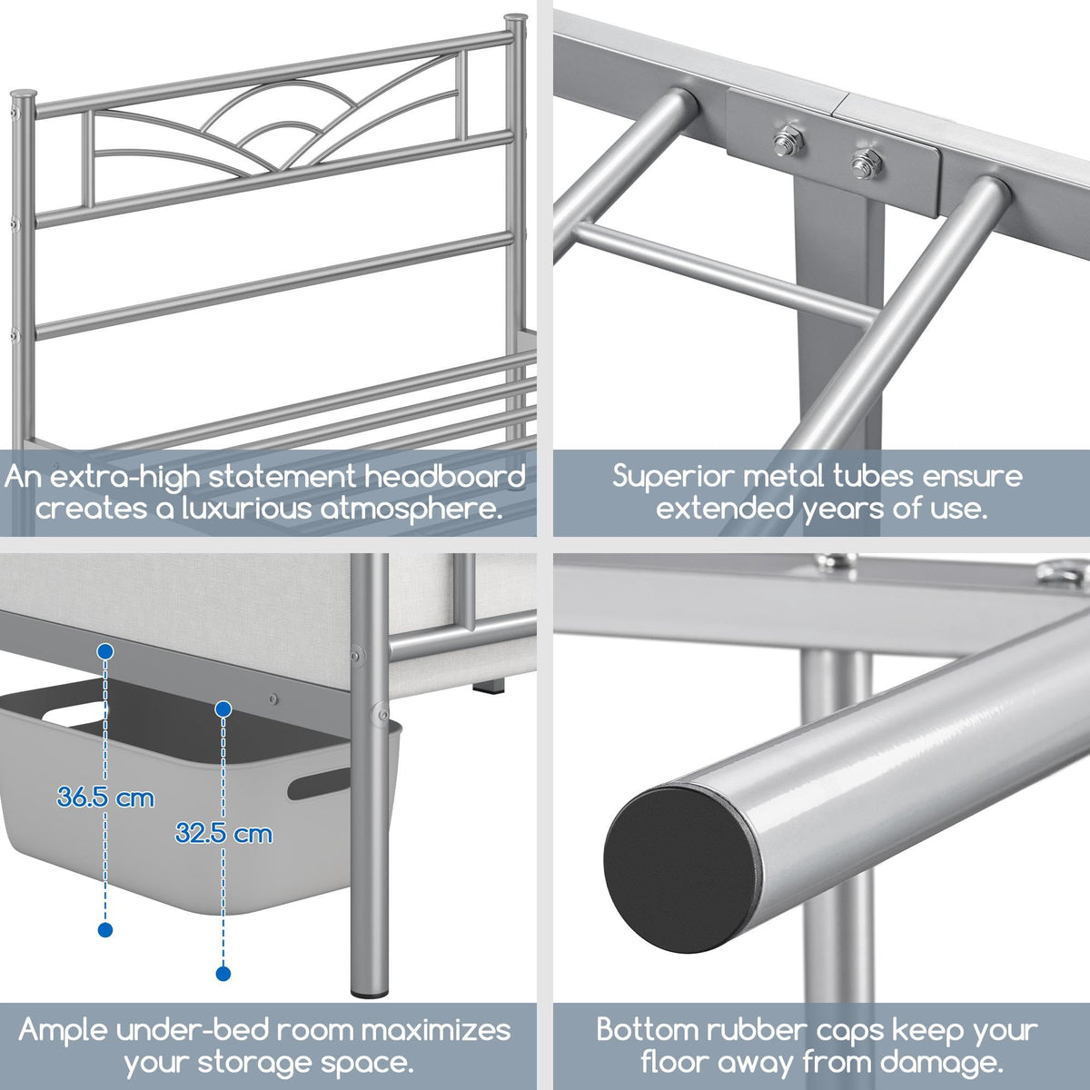 Yaheetech 3ft Single Metal Bed Frame with Cloud-inspired Design, Silver