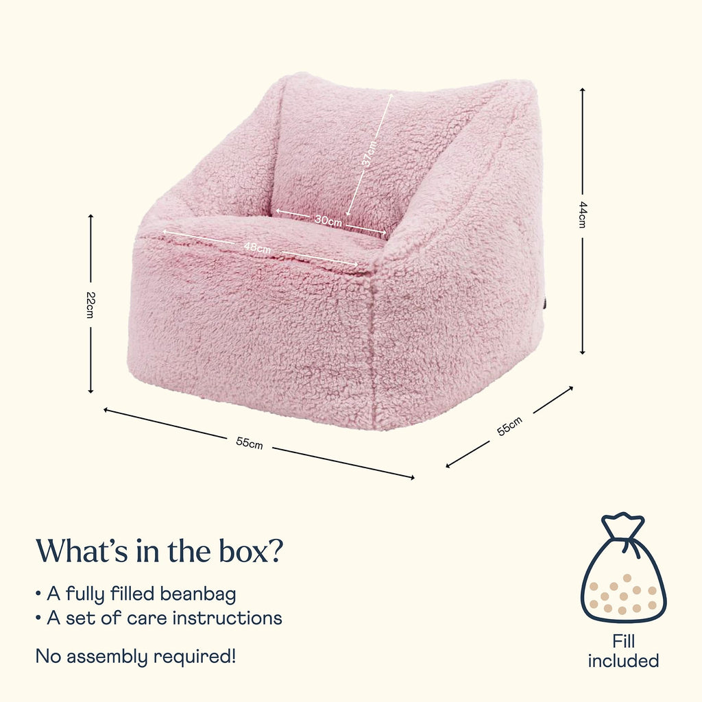 icon Kids Teddy Fleece Bean Bag Chair | Pink Fluffy Armchair with Filling