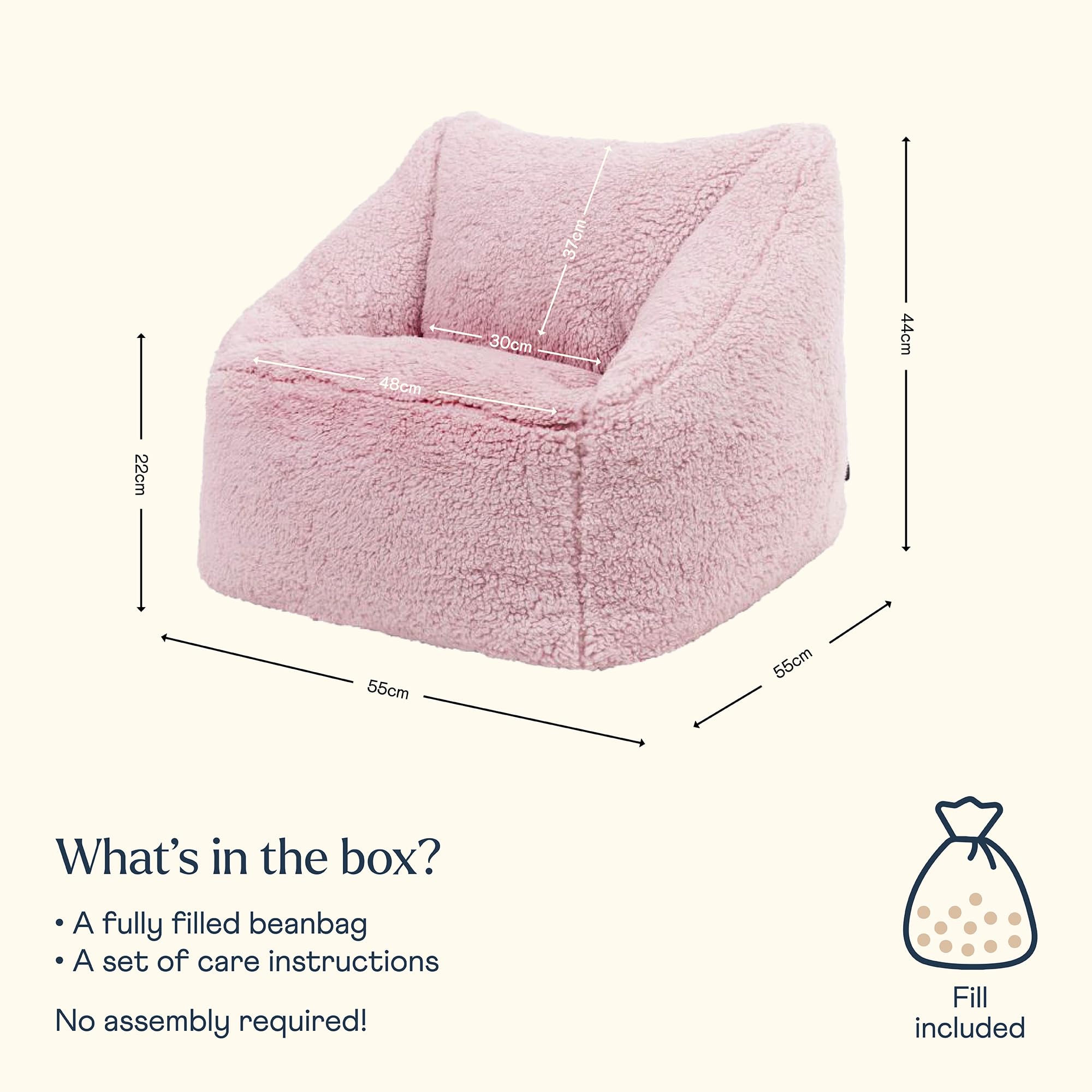 icon Kids Teddy Fleece Bean Bag Chair | Pink Fluffy Armchair with Filling