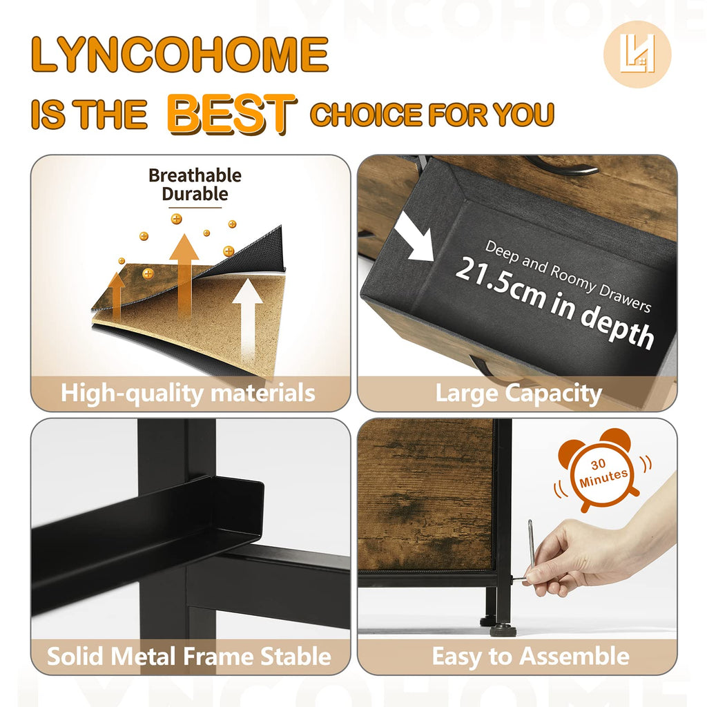 LYNCOHOME 9-Drawer Fabric Dresser – Large Storage Chest with Wood Top