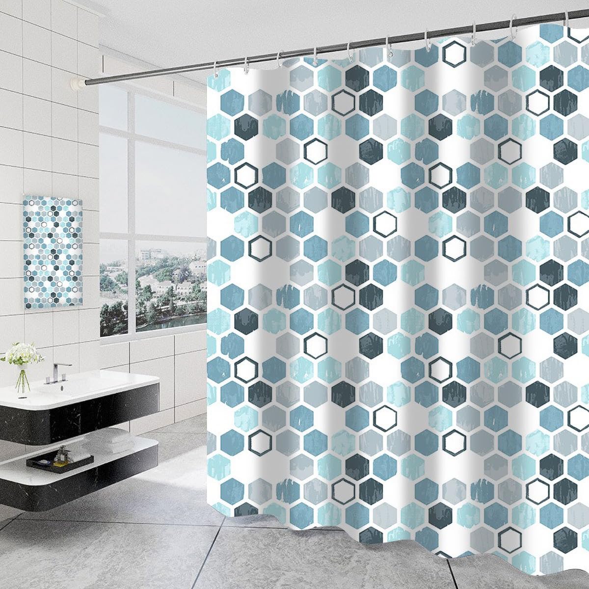 Tennove Geometric Shower Curtain | Waterproof Polyester, Weighted Hem