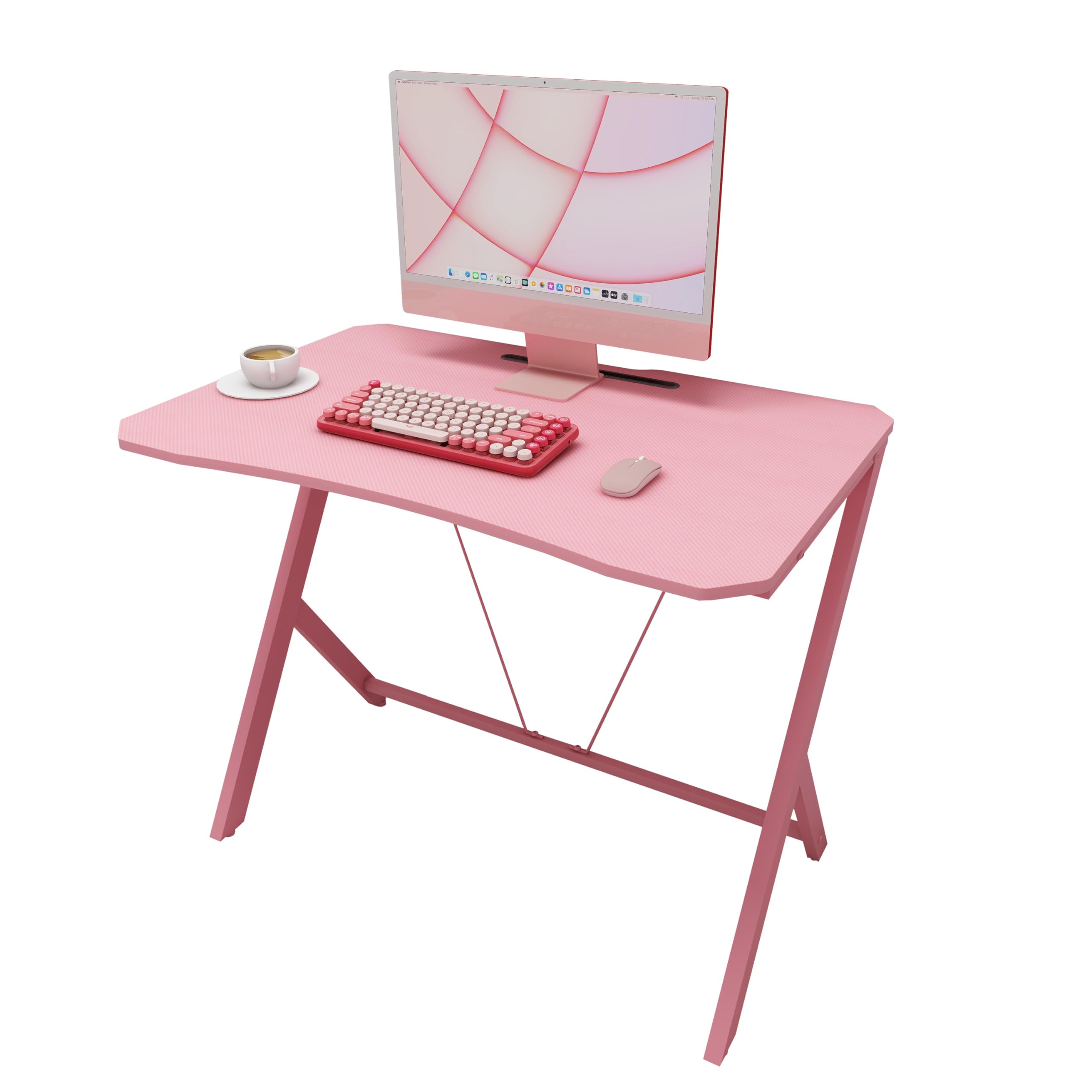 DEILALY 90cm Gaming Desk – Pink Carbon Fiber Ergonomic PC Table
