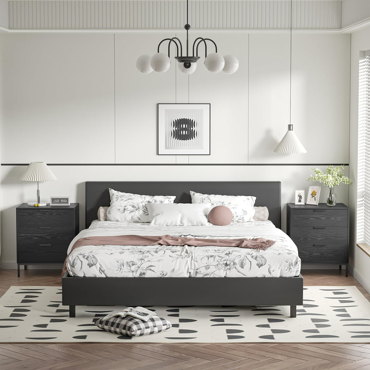 Skokliz Bedside Table with 3 Drawers, Black Nightstand for Bedroom, Wood Modern End Table for Living Room, Small Spaces, 50x40x60cm - image 5