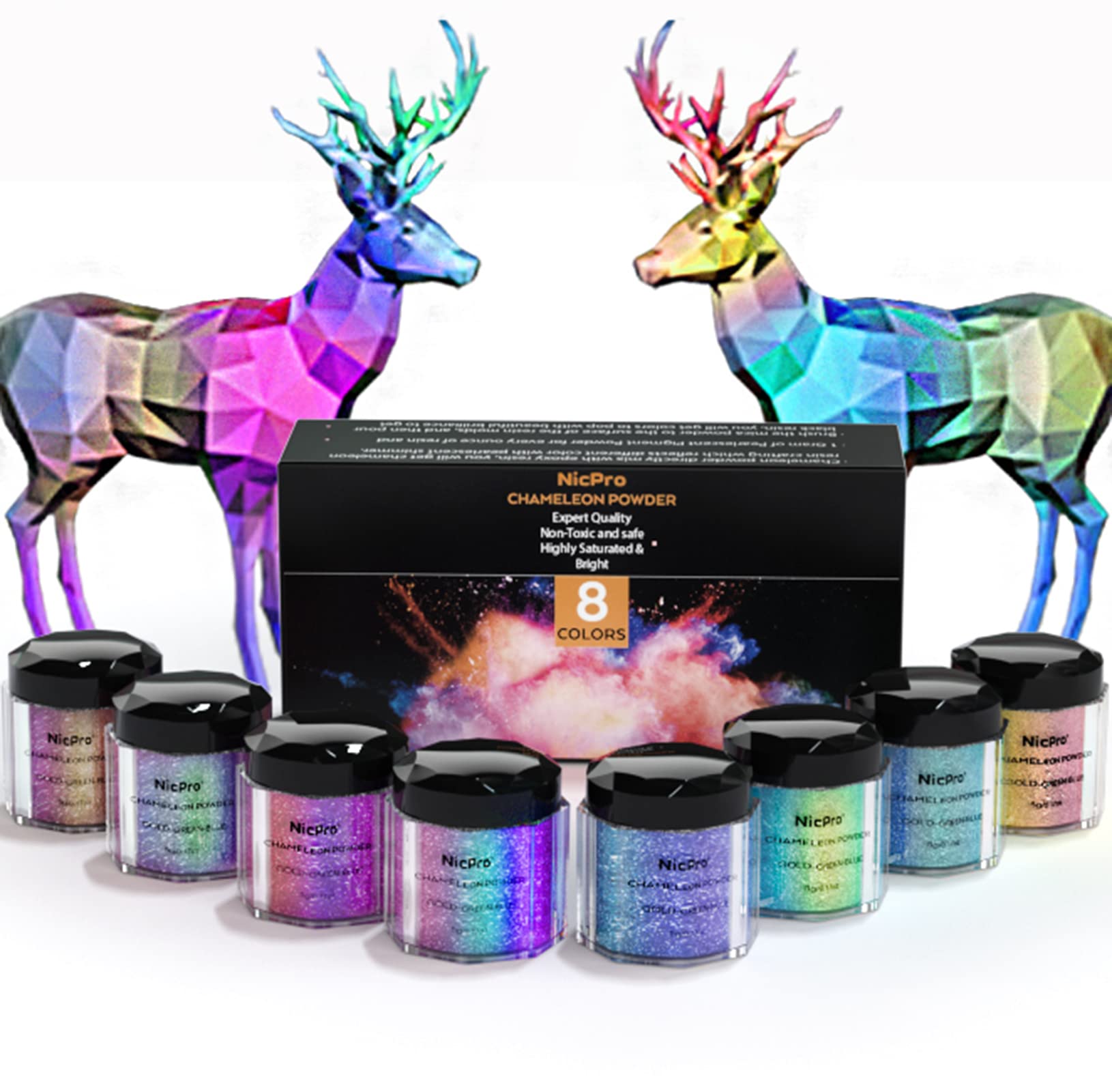 Nicpro Chameleon Mica Powder - 8 Color Shift Pigment for Epoxy Resin & Crafts