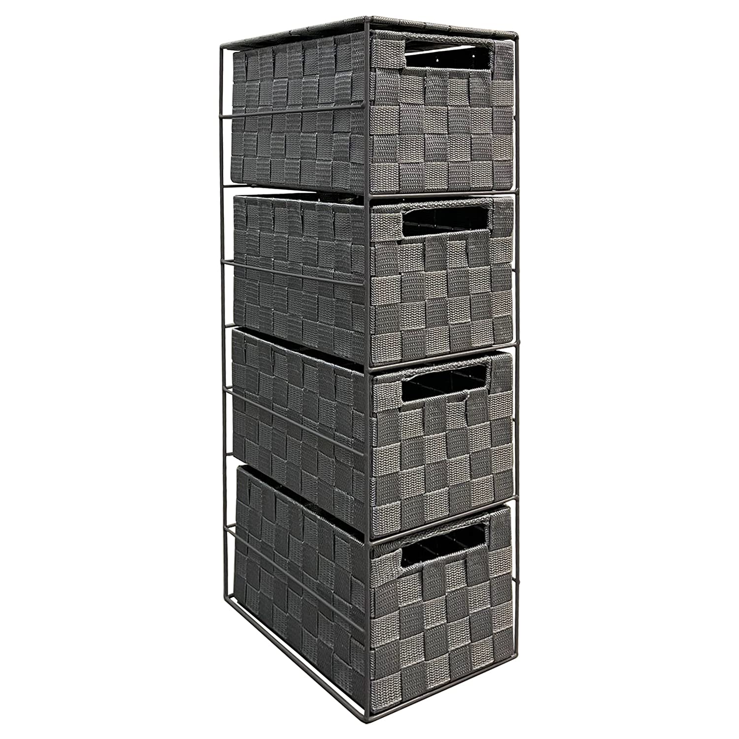 Arpan Grey 4 Drawer Storage Cabinet – Woven Nylon & Metal Frame Unit