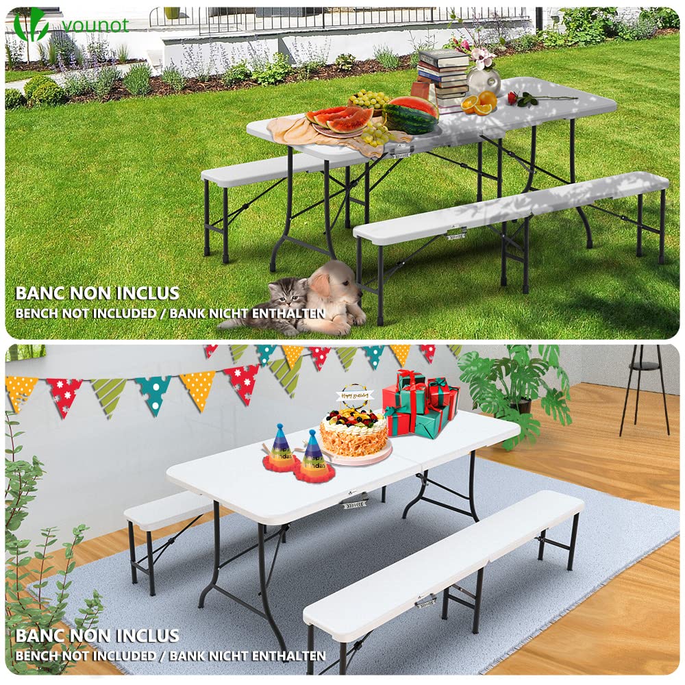 VOUNOT Folding Picnic Table | 180cm Portable Heavy Duty Trestle Table