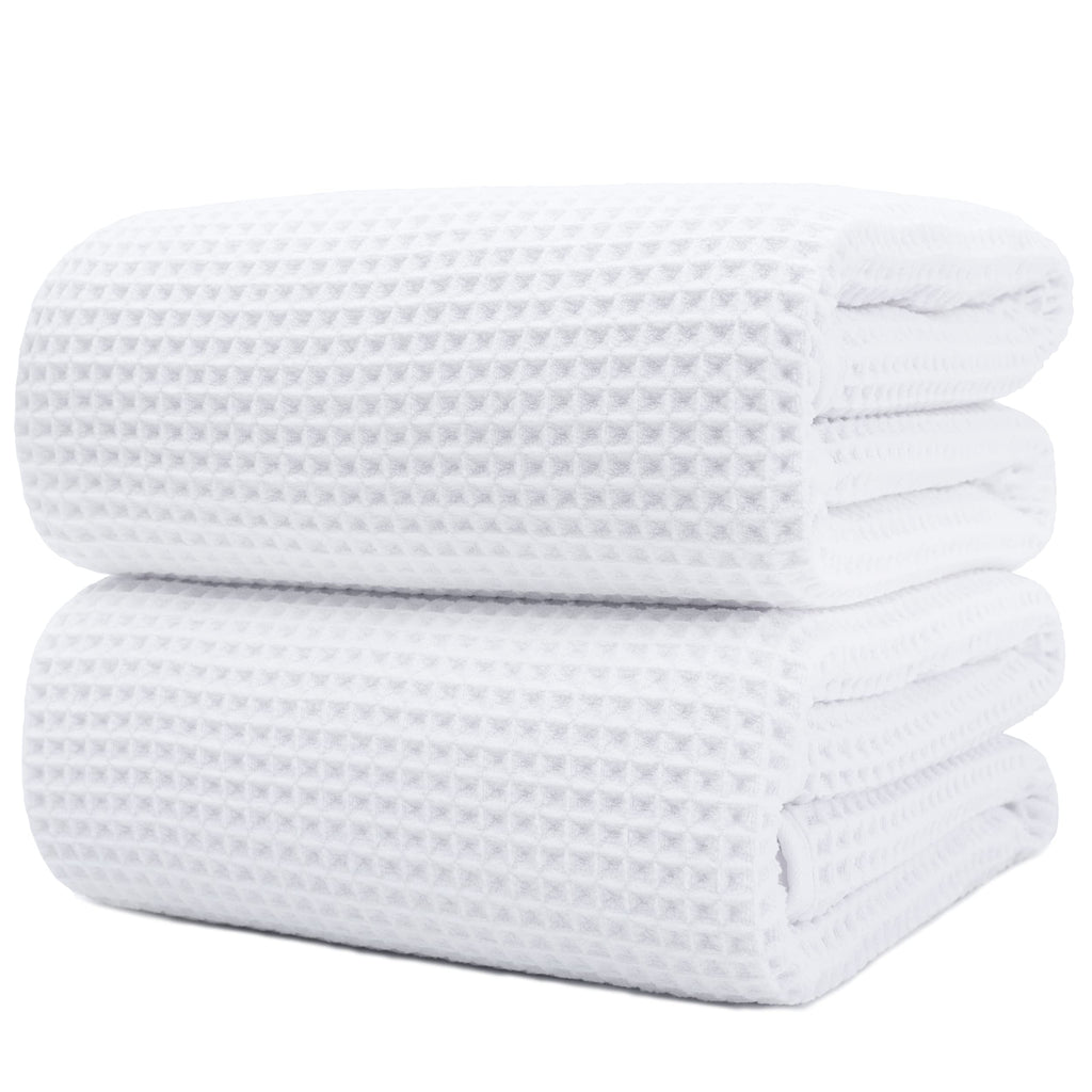 Polyte Microfibre Waffle Weave Bath Sheets - Quick Dry White, 2 Pack