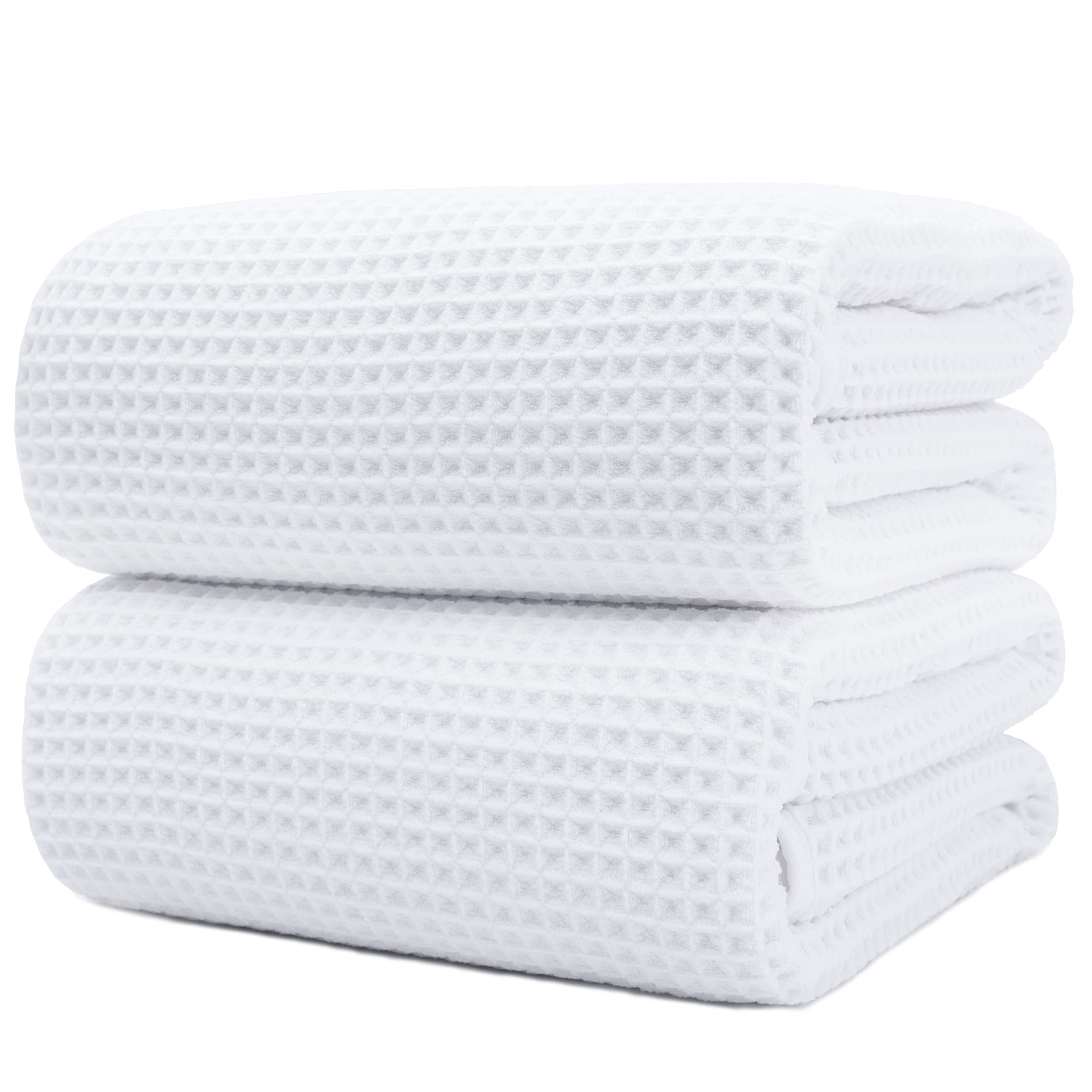 Polyte Microfibre Waffle Weave Bath Sheets - Quick Dry White, 2 Pack