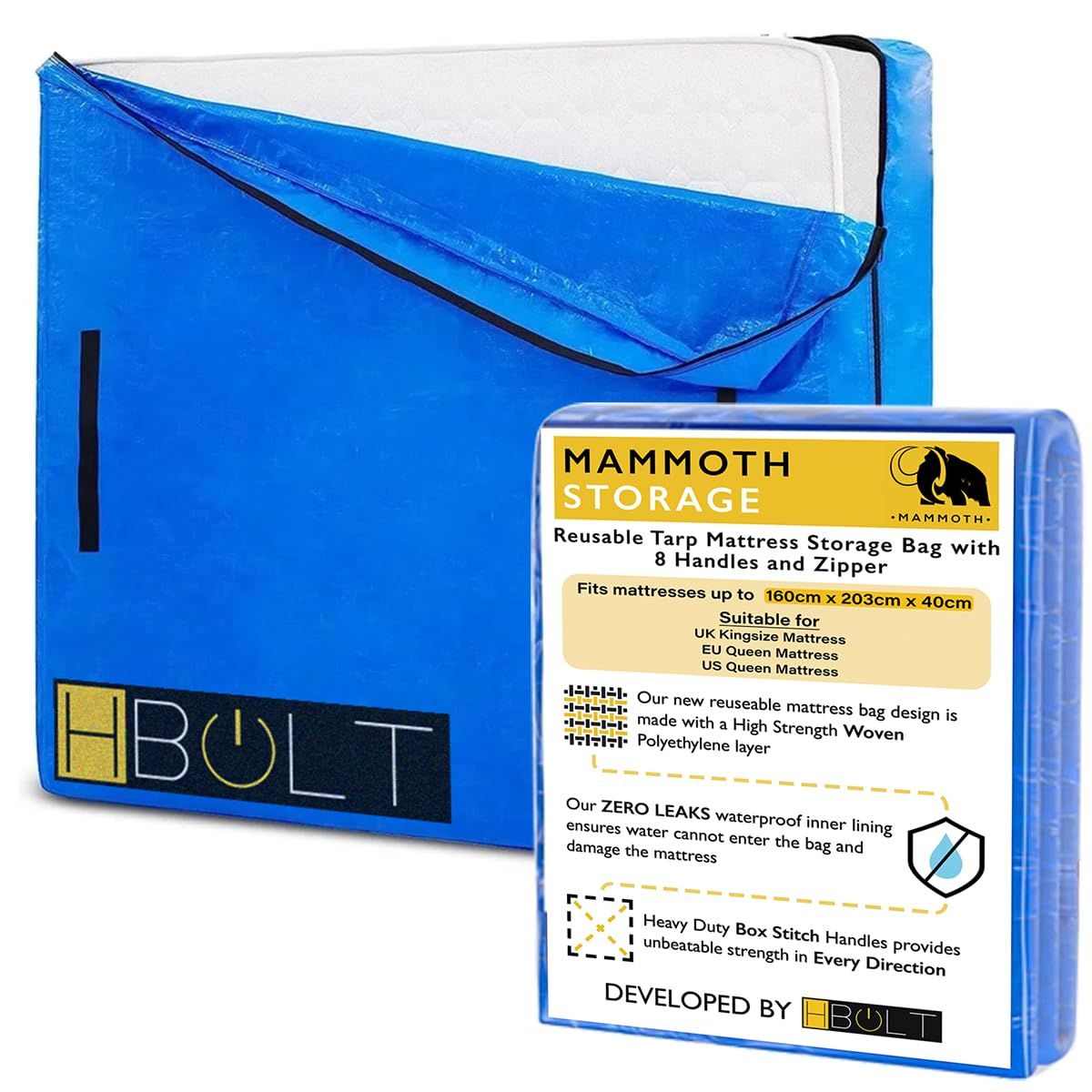 MAMMOTH Premium Mattress Storage Bag – Robust Protection for Moving & Storing – Shields Against Dust, Stains, and Pests King - ULTRA
