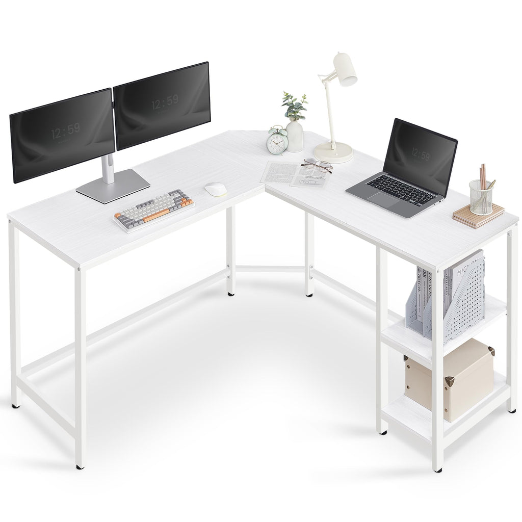 VASAGLE L-Shaped Computer Desk – 138cm Corner Gaming Workstation, White