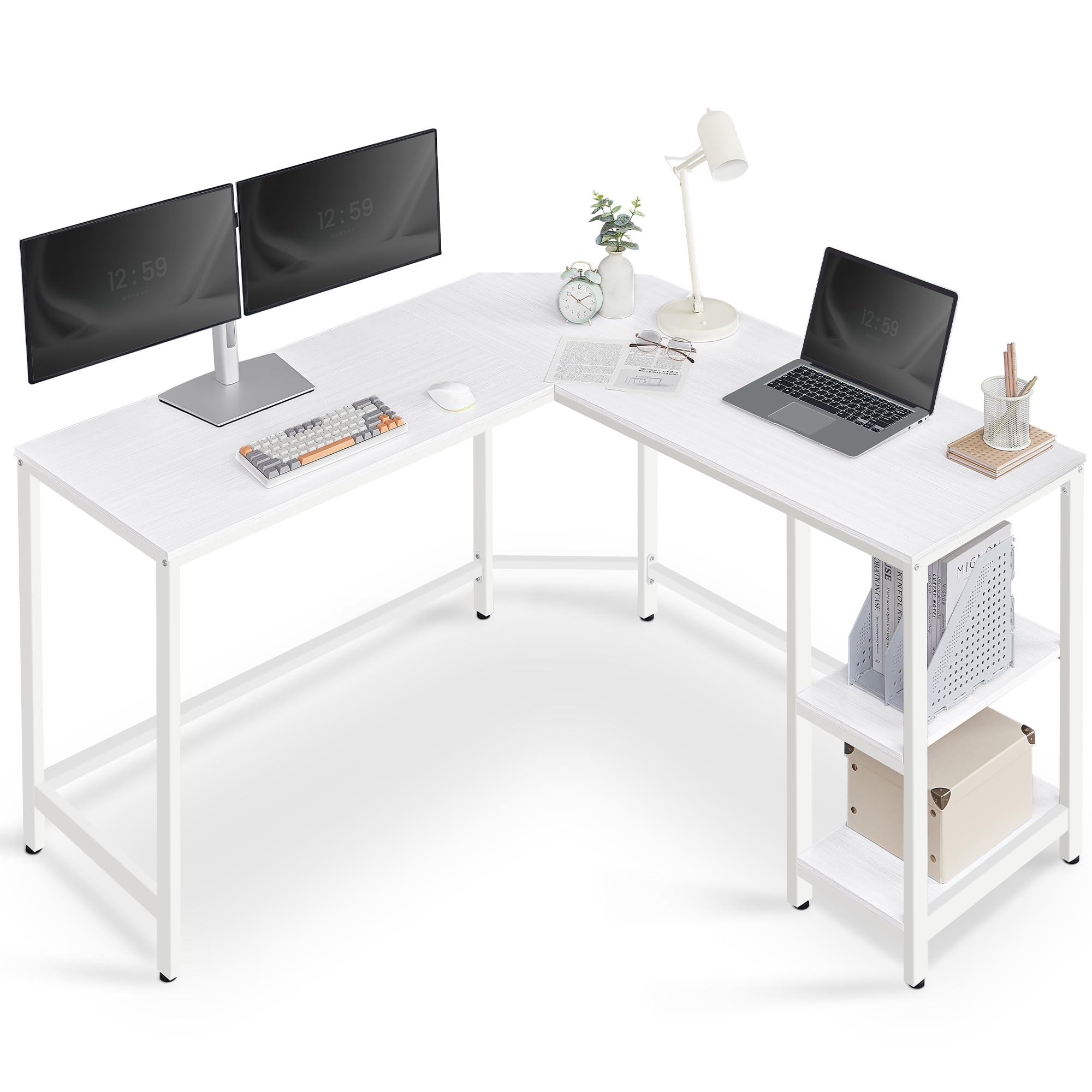 VASAGLE L-Shaped Computer Desk – 138cm Corner Gaming Workstation, White