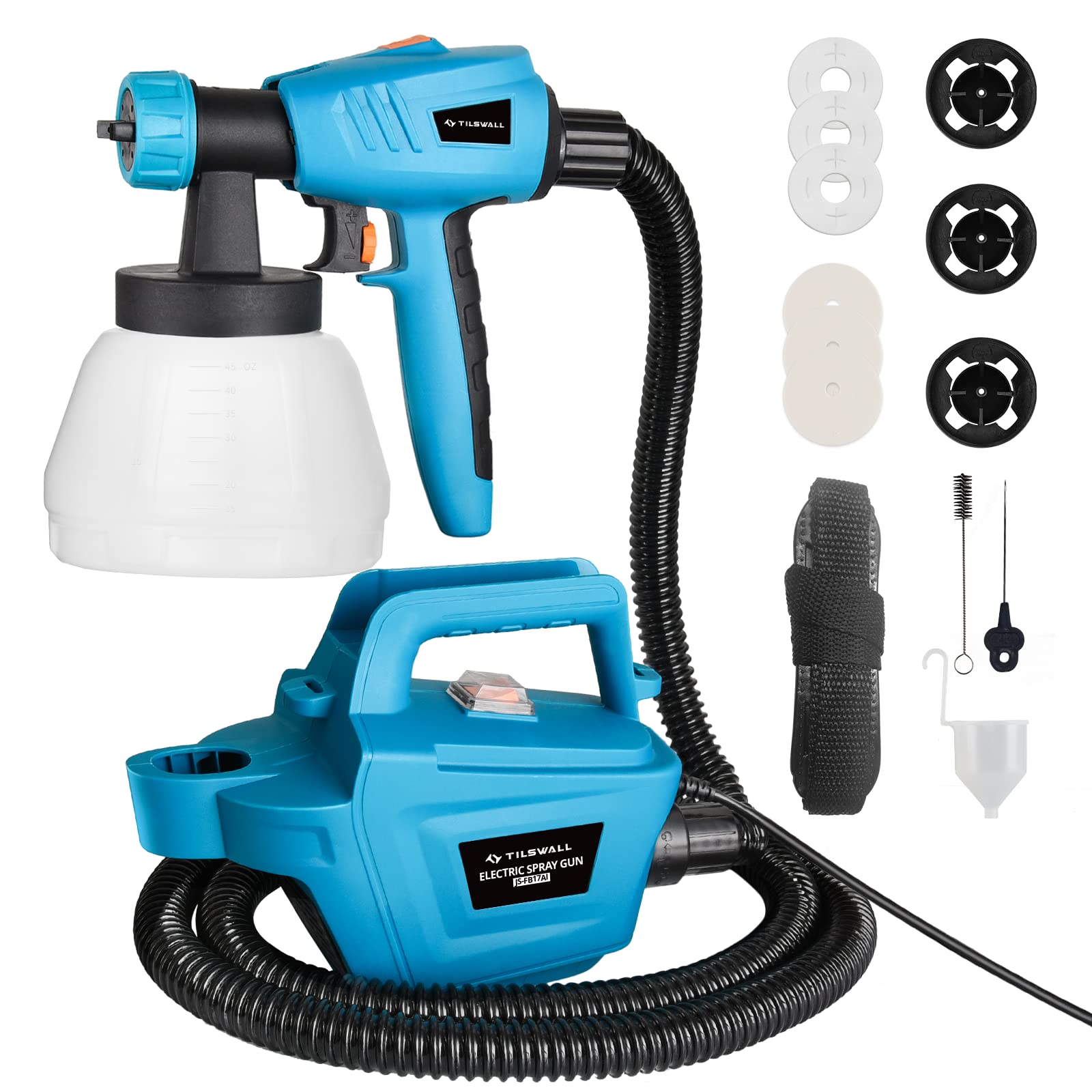 Tilswall Pro 800W HVLP Paint Sprayer | Electric Spray Gun with 3 Nozzles