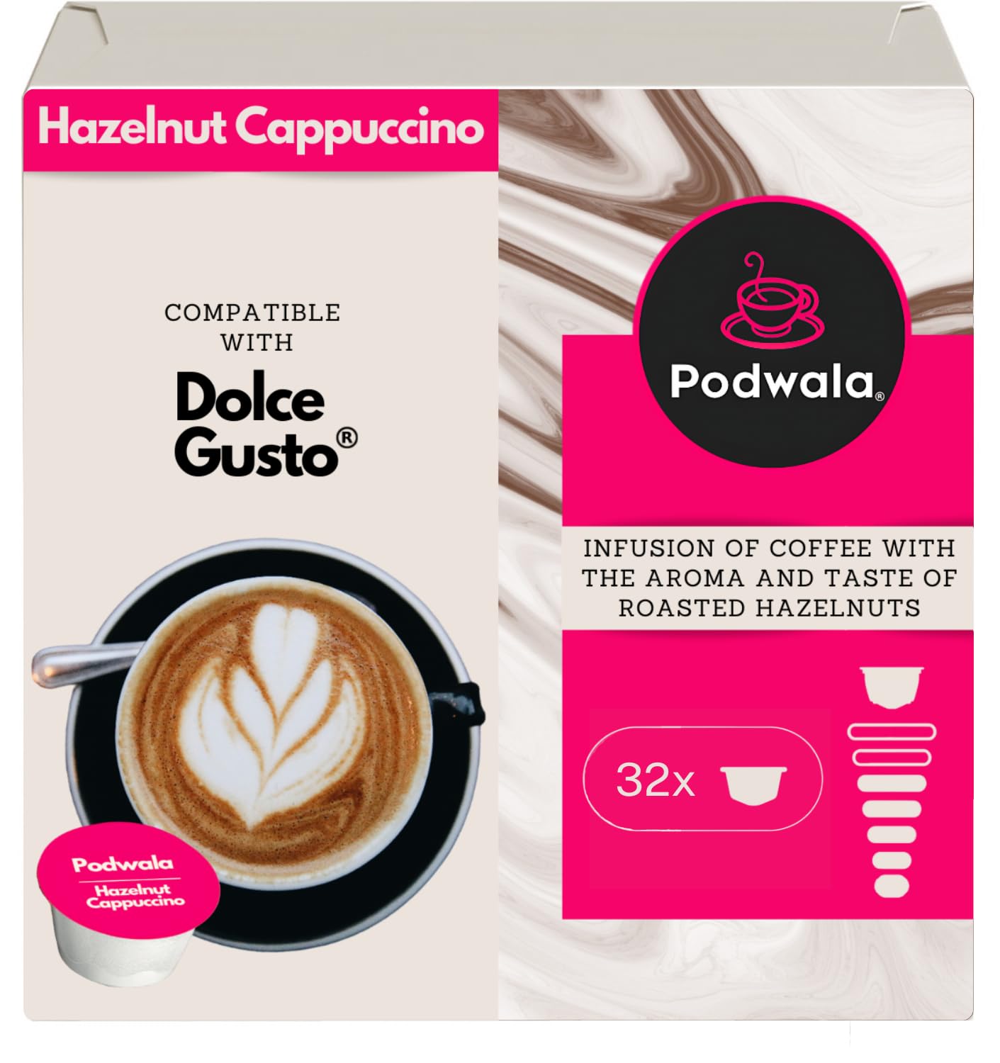 Podwala Hazelnut Cappuccino Pods for Dolce Gusto – 32 Coffee Capsules