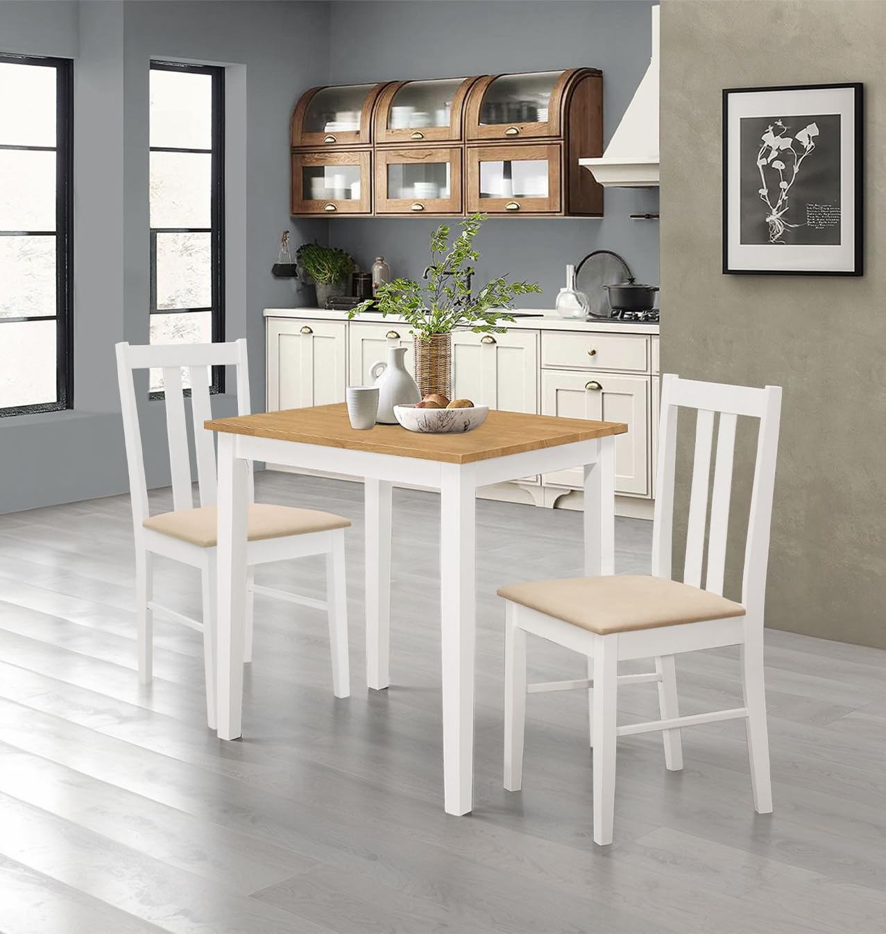 Hallowood Ledbury 2 Seater Dining Set – White Wood Table & Cream Chairs