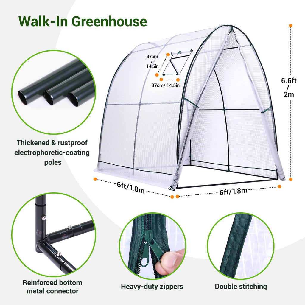 Ohuhu Walk-in Tunnel Greenhouse | Heavy Duty Gothic Arch PE Cover, White