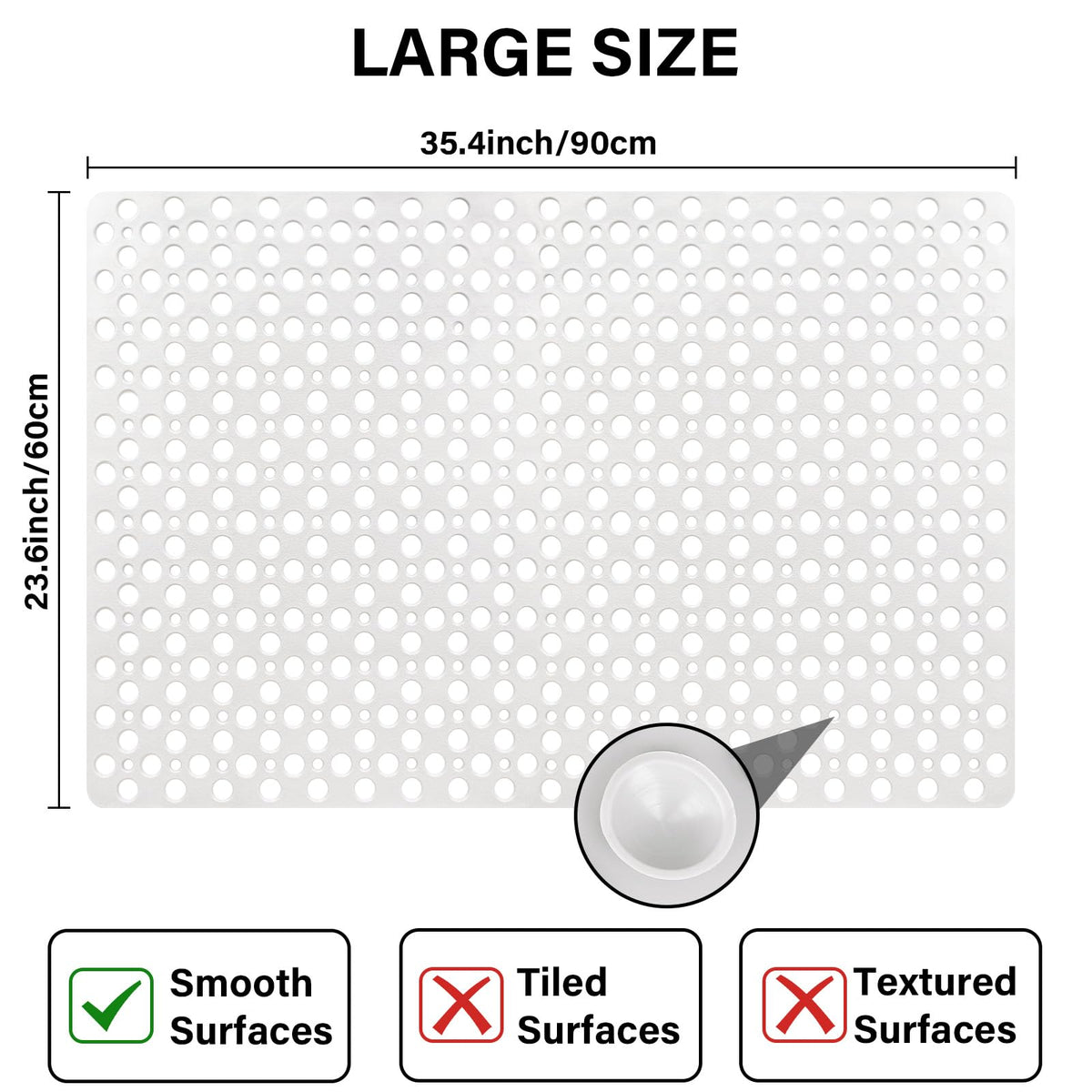 Mofonky Non Slip Shower Mat: 90 x 60 cm Large Shower Mats for Inside Shower - Soft TPE Anti Slip Anti Mould Long Shower Matt with Large Drain Holes - image 3