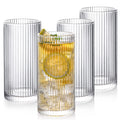 POLIDREAM Ribbed Highball Glass Cups – 12oz Origami Style Set of 4