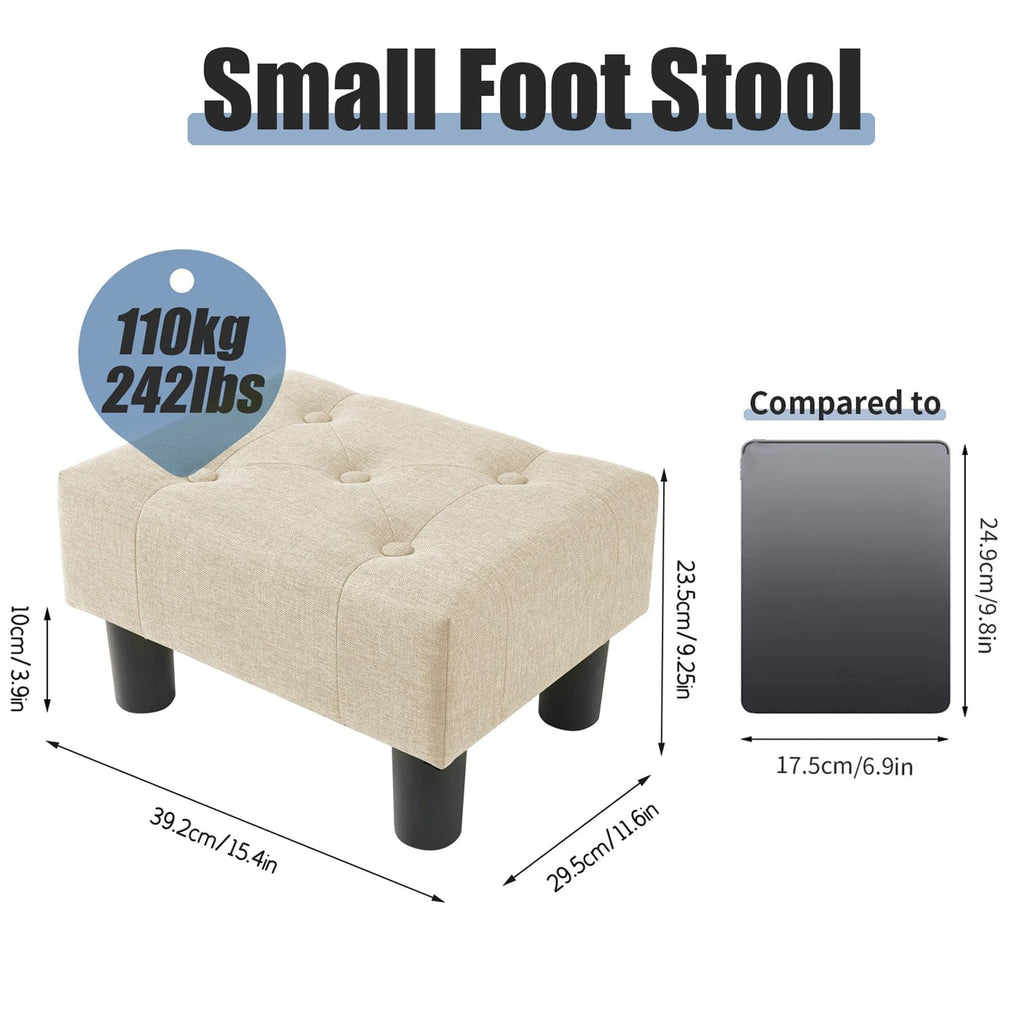 BRIAN & DANY Small Foot Stool, Linen Footstool with Legs, Footstools for Living Room, Ottoman Footrest Extra Seating for Entryway, Beige - image 2