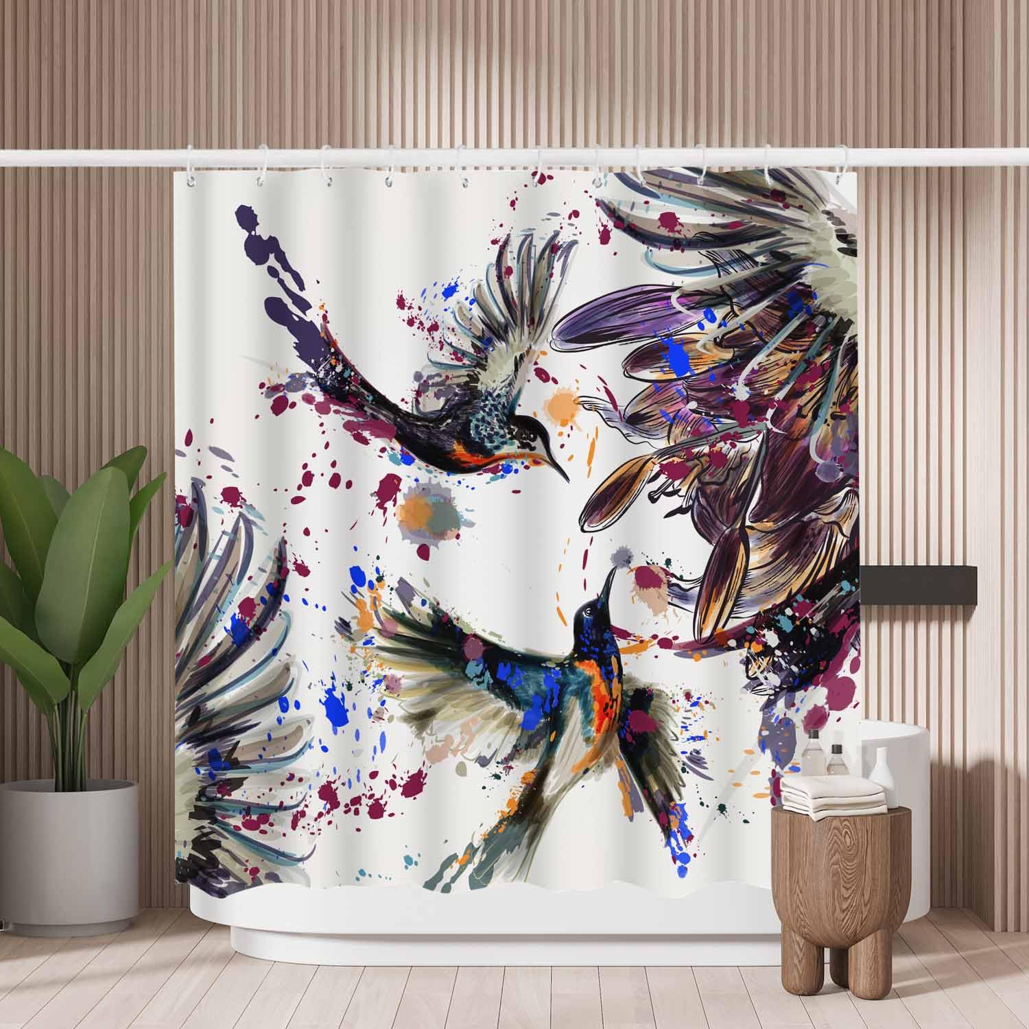 Woutay Watercolor Black Birds Shower Curtain | Mold Resistant Polyester