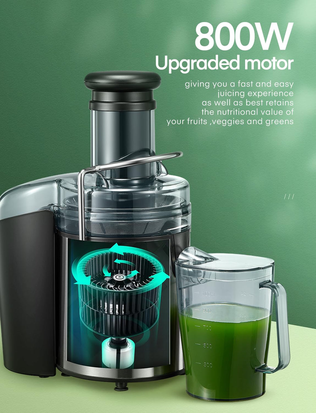 FOHERE 800W Juicer Machine – 75mm Large Feed Chute Fruit Extractor