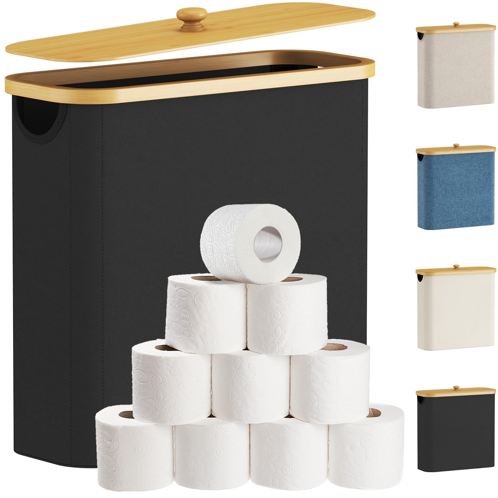 Lifewit 30L Bamboo Toilet Paper Storage Basket with Lid - Black