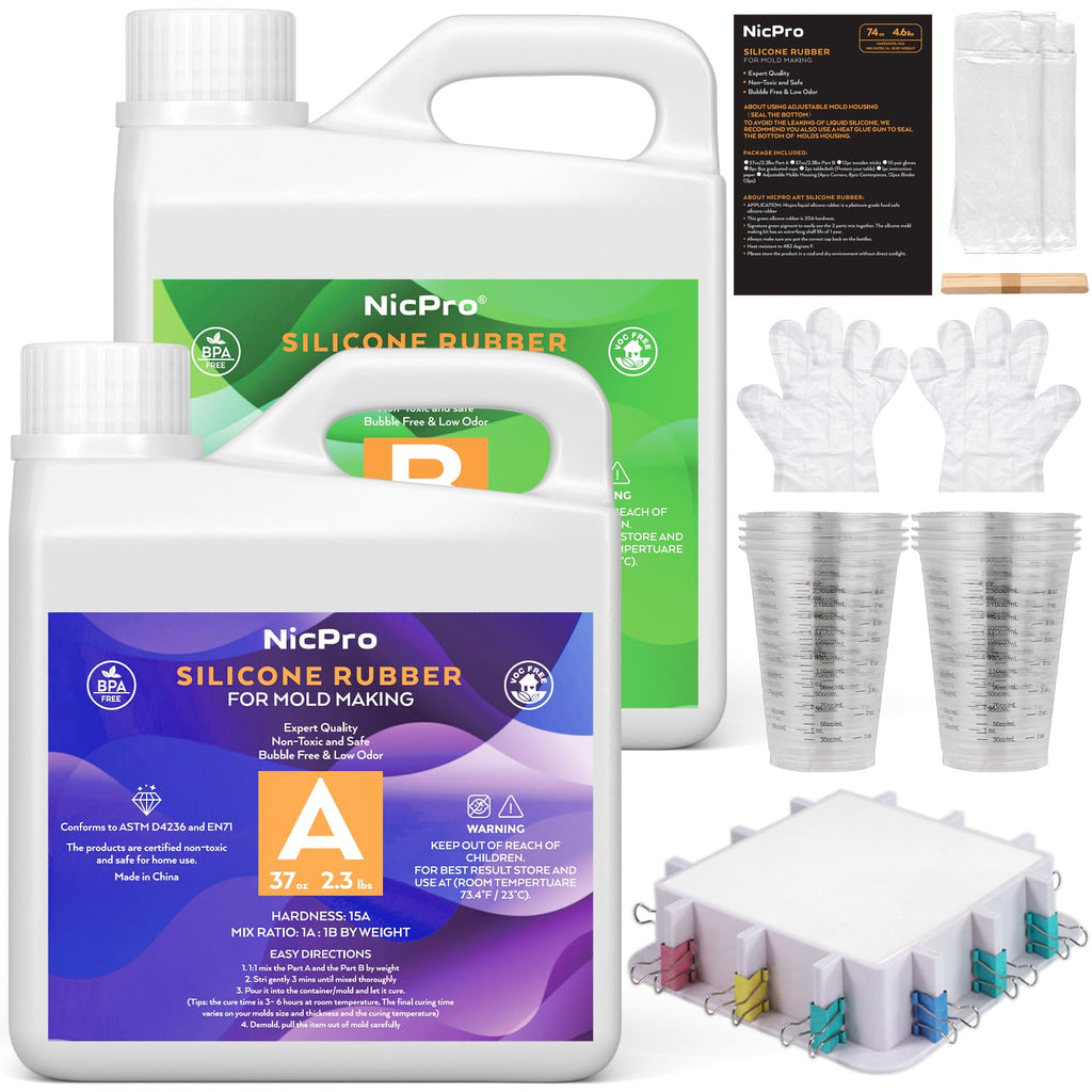 Nicpro 74oz Silicone Mold Making Kit | Food Safe Platinum Liquid Rubber