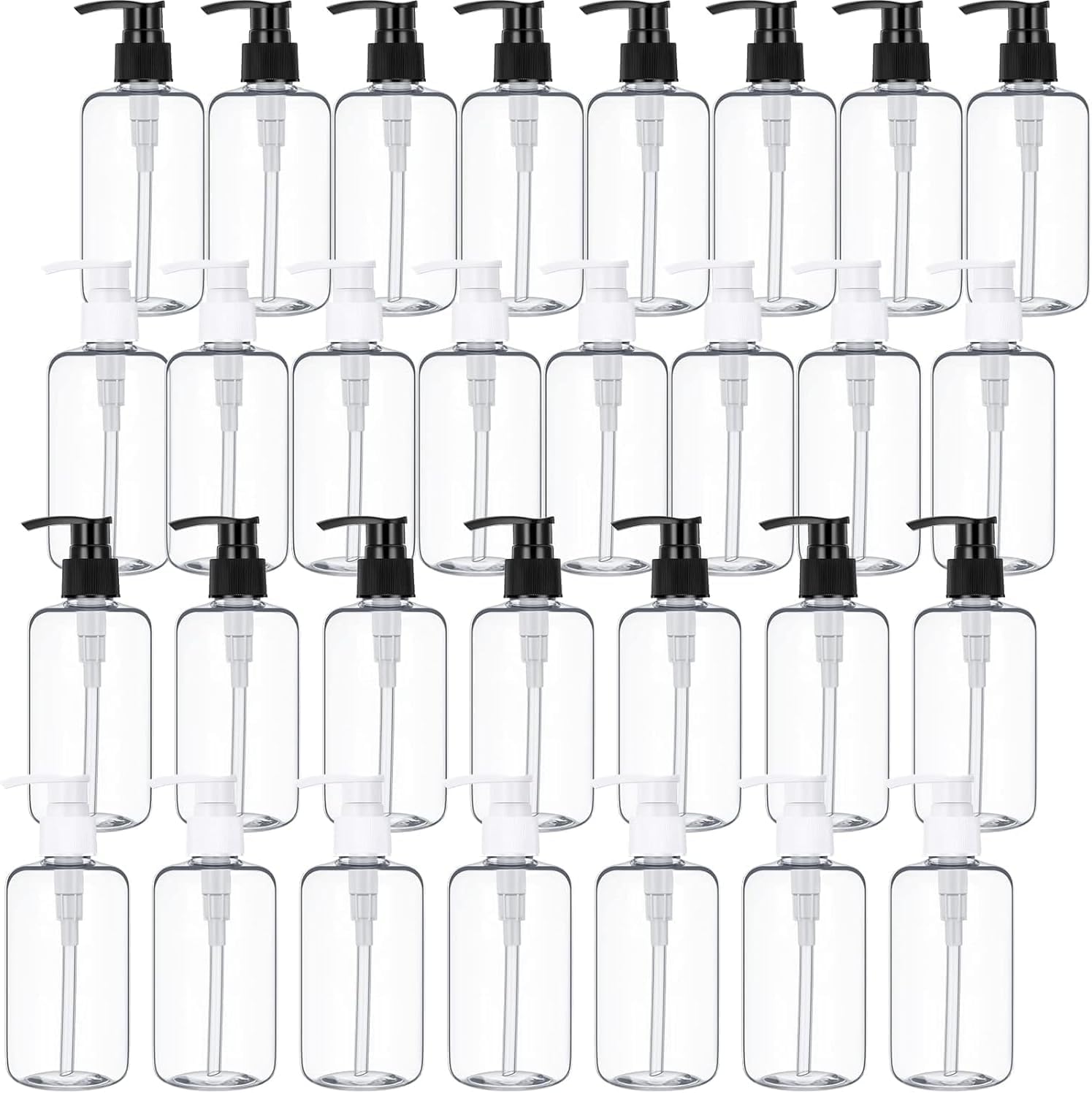 TESIN 30 Pack Clear Plastic Pump Bottles | 8oz Refillable Lotion Dispensers