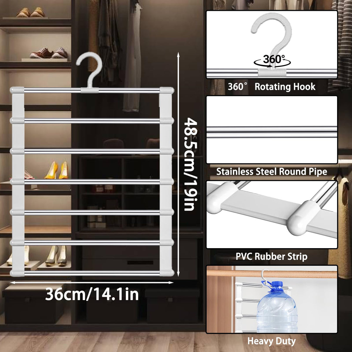 Yilnlg 2 Pack Trouser Hangers, 360°Rotatable Space Saving Metal Hanger - image 2