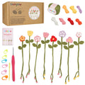 WaldyWop Beginner Crochet Kit - 8 Flower Bookmarks DIY Craft Set with Video